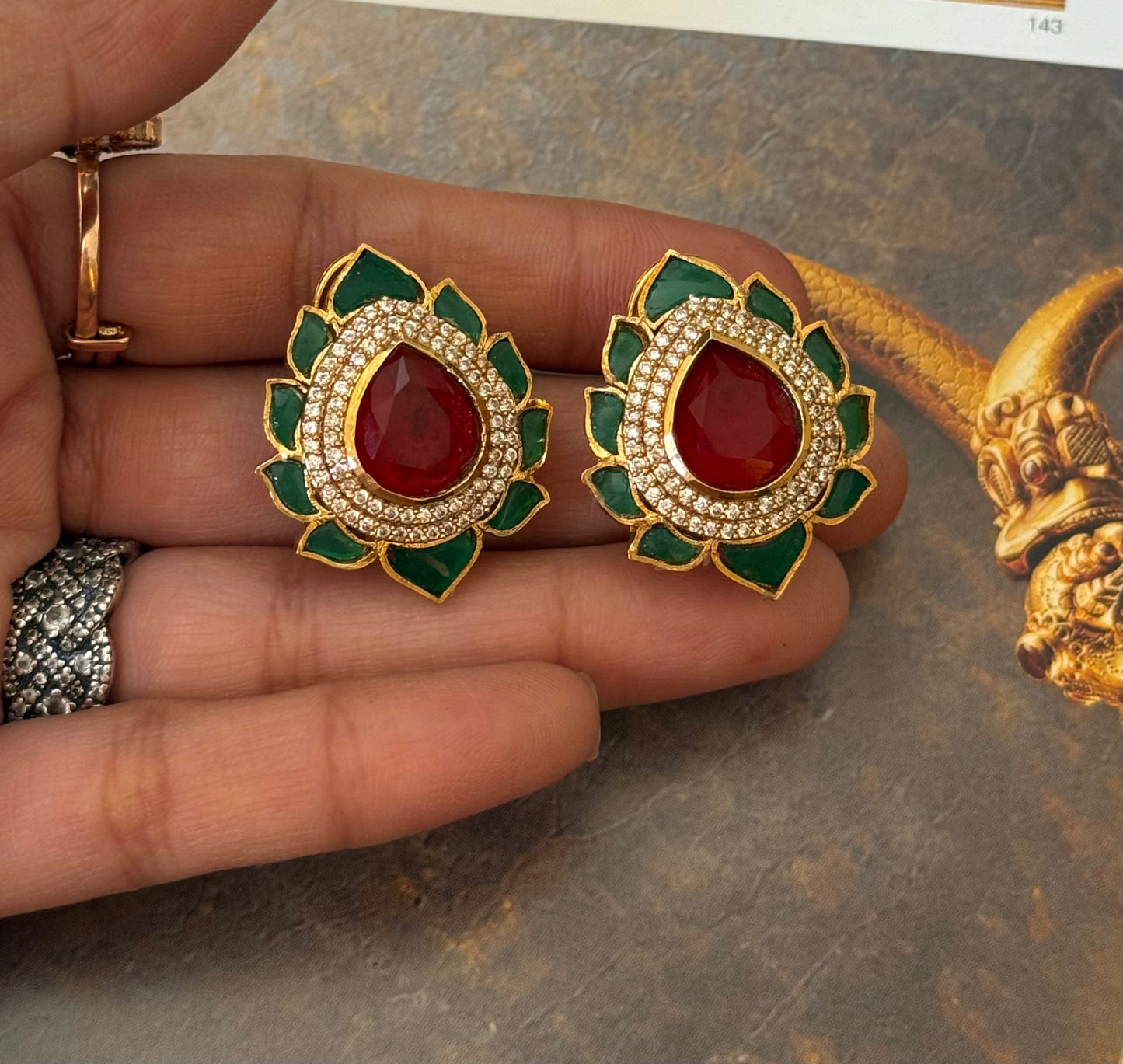 Ruby & emerald lotus studs