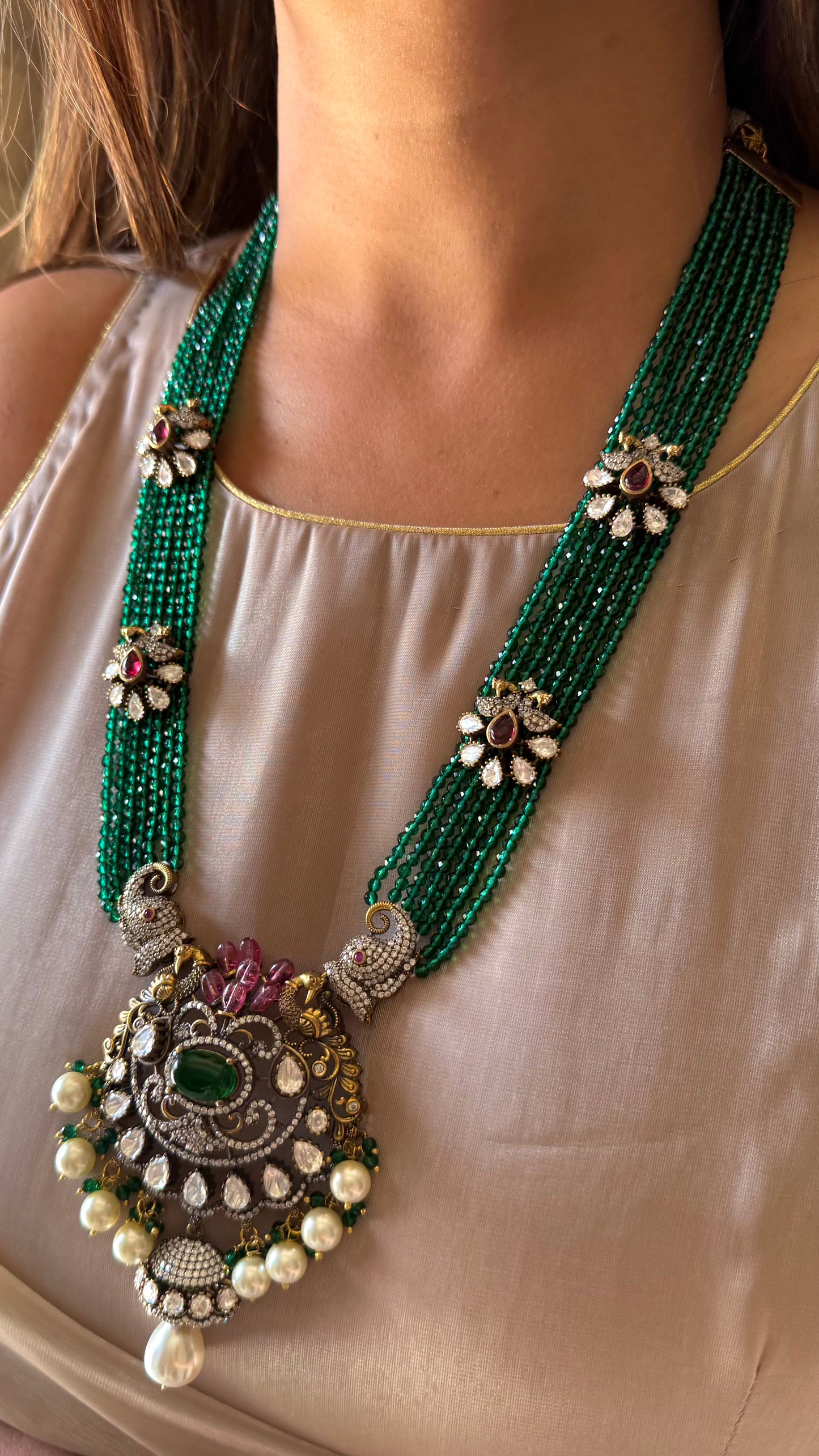 Parnavi Gajanand emerald & Ruby  moissanite rani haar