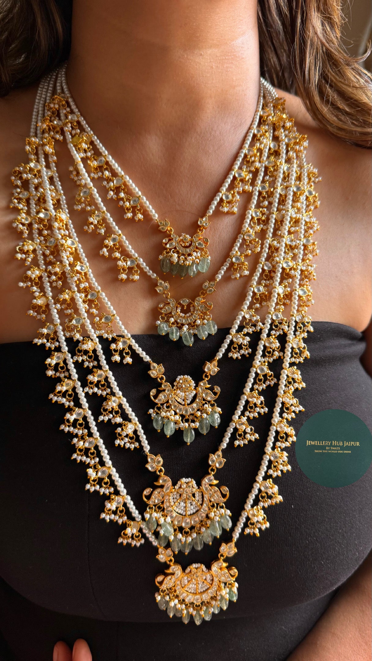 5 layered paachi Kundan raani haar