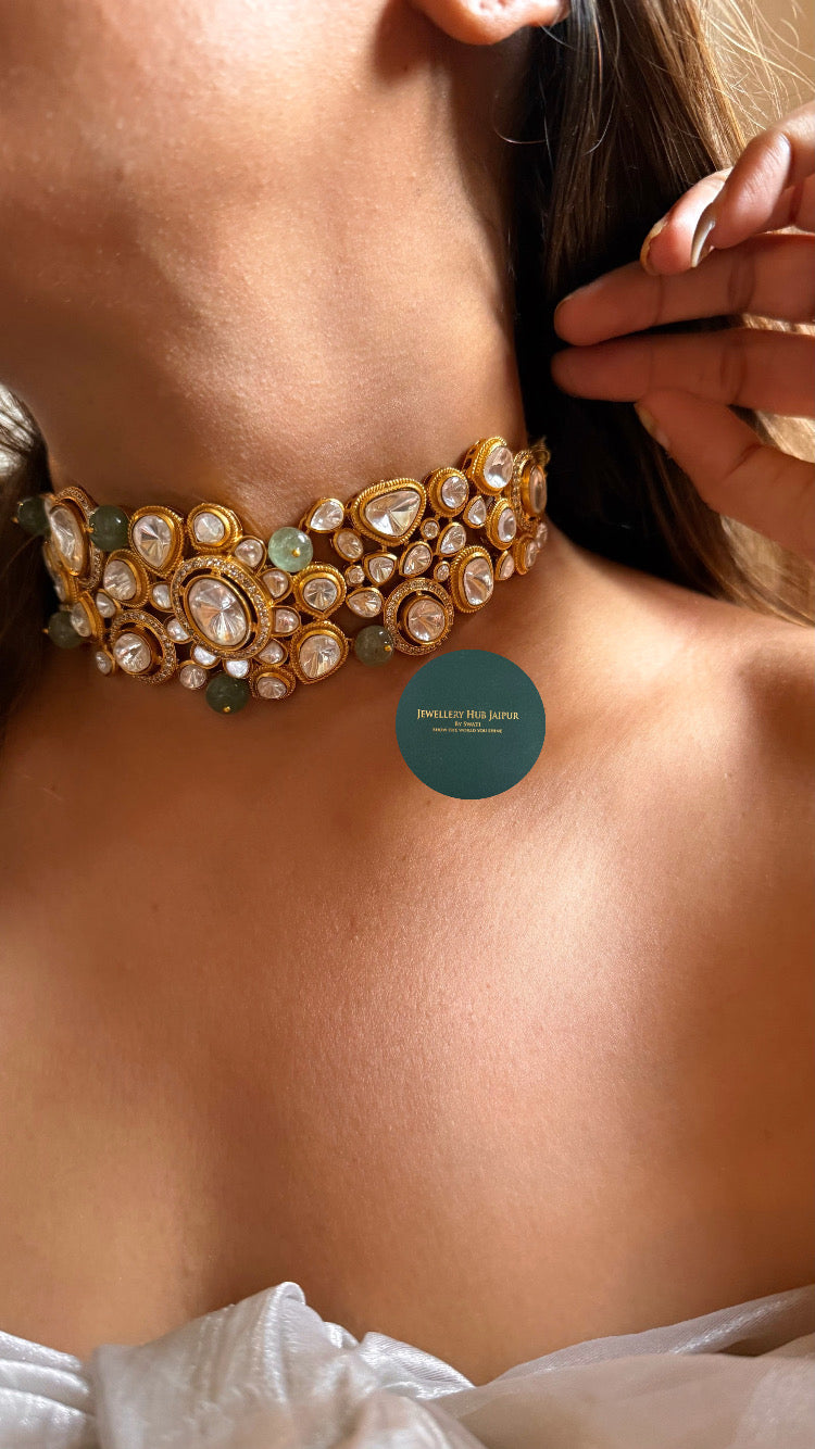 Shades of mint polki choker set