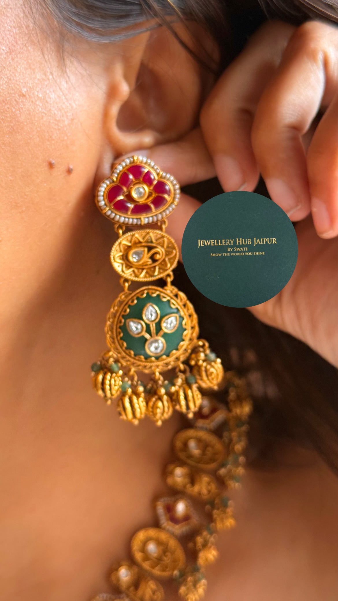 Emerald inlay & ruby designer rajwada collar set