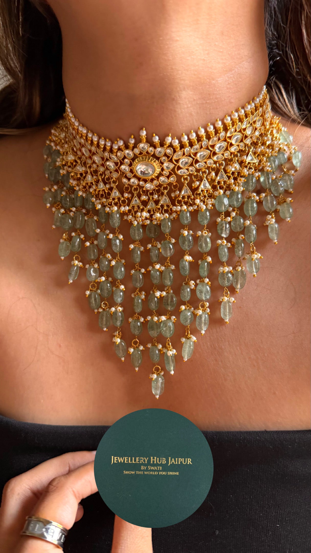 Paachi kundan sunheri swarn kanthi Necklace