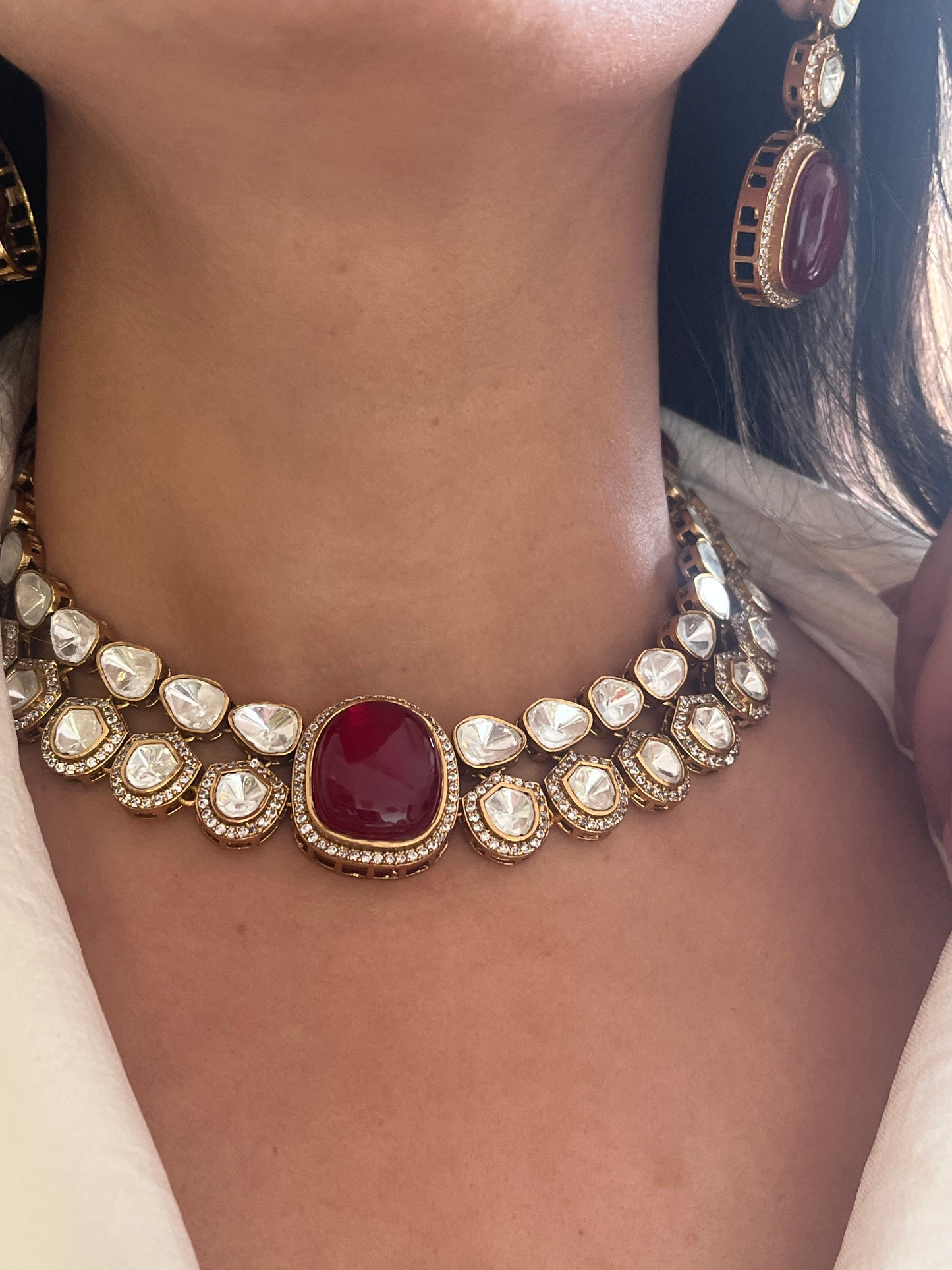 Ruby polki collar necklace