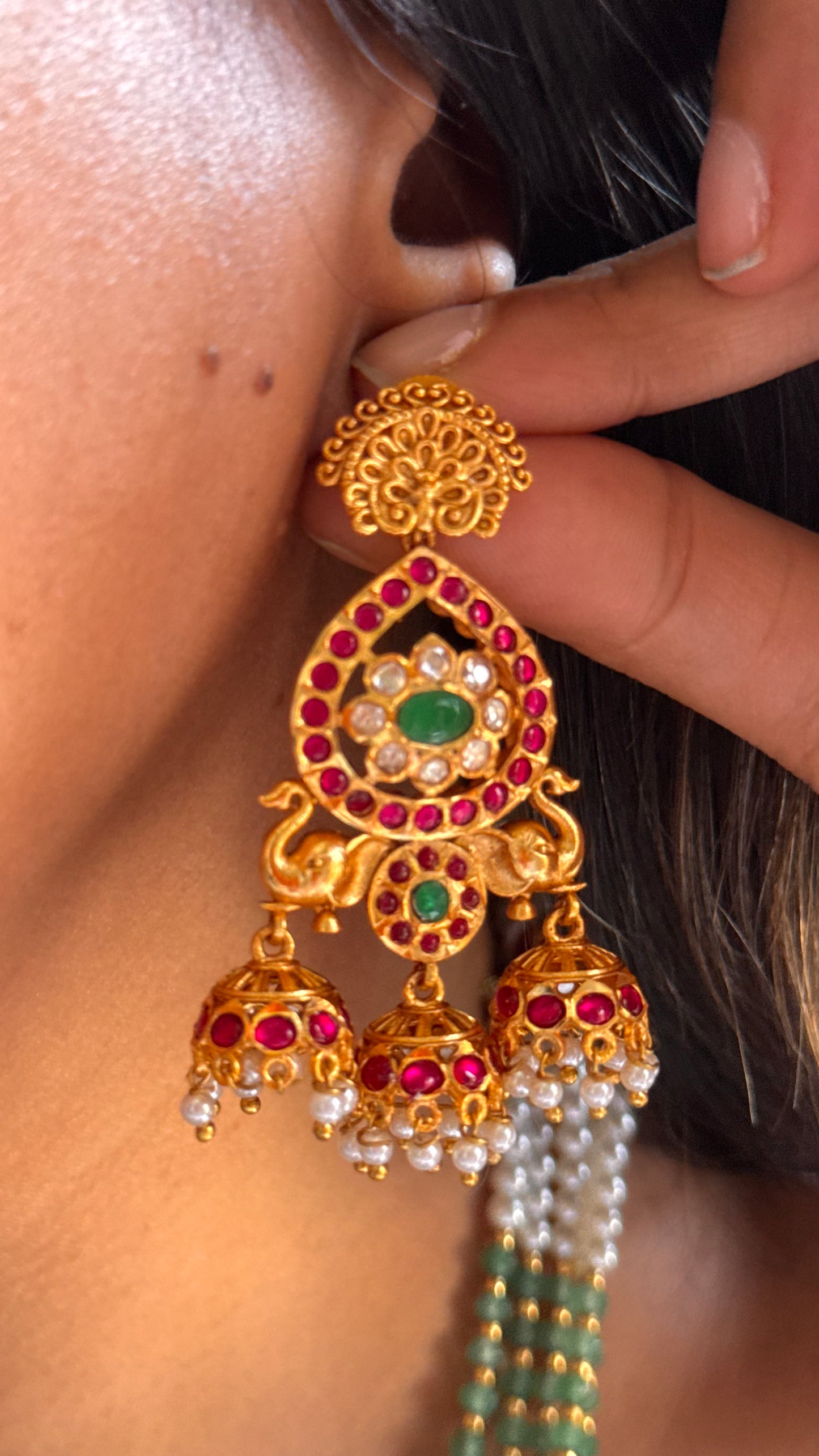 Lord krishna temple necklace with strawberry  drops