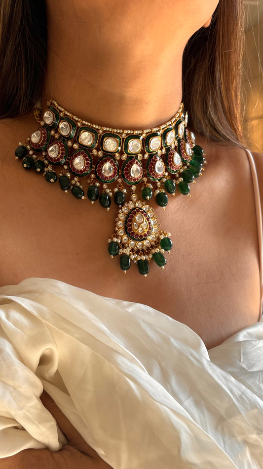 Emerald ruby meenakari choker