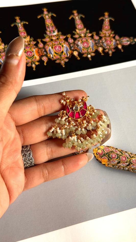 Paachi Rani pink kundan with mint drops adjustable ring