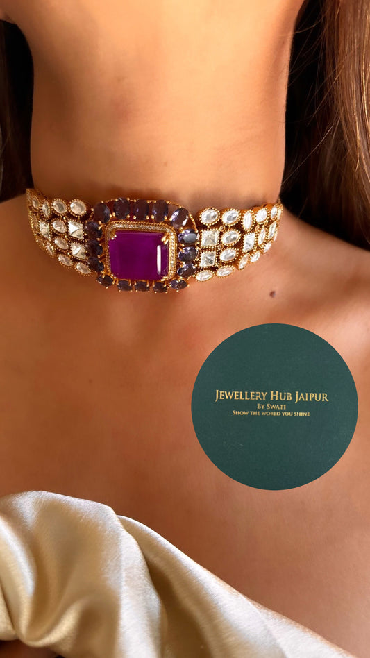 Tanzanite choker necklace with earrings