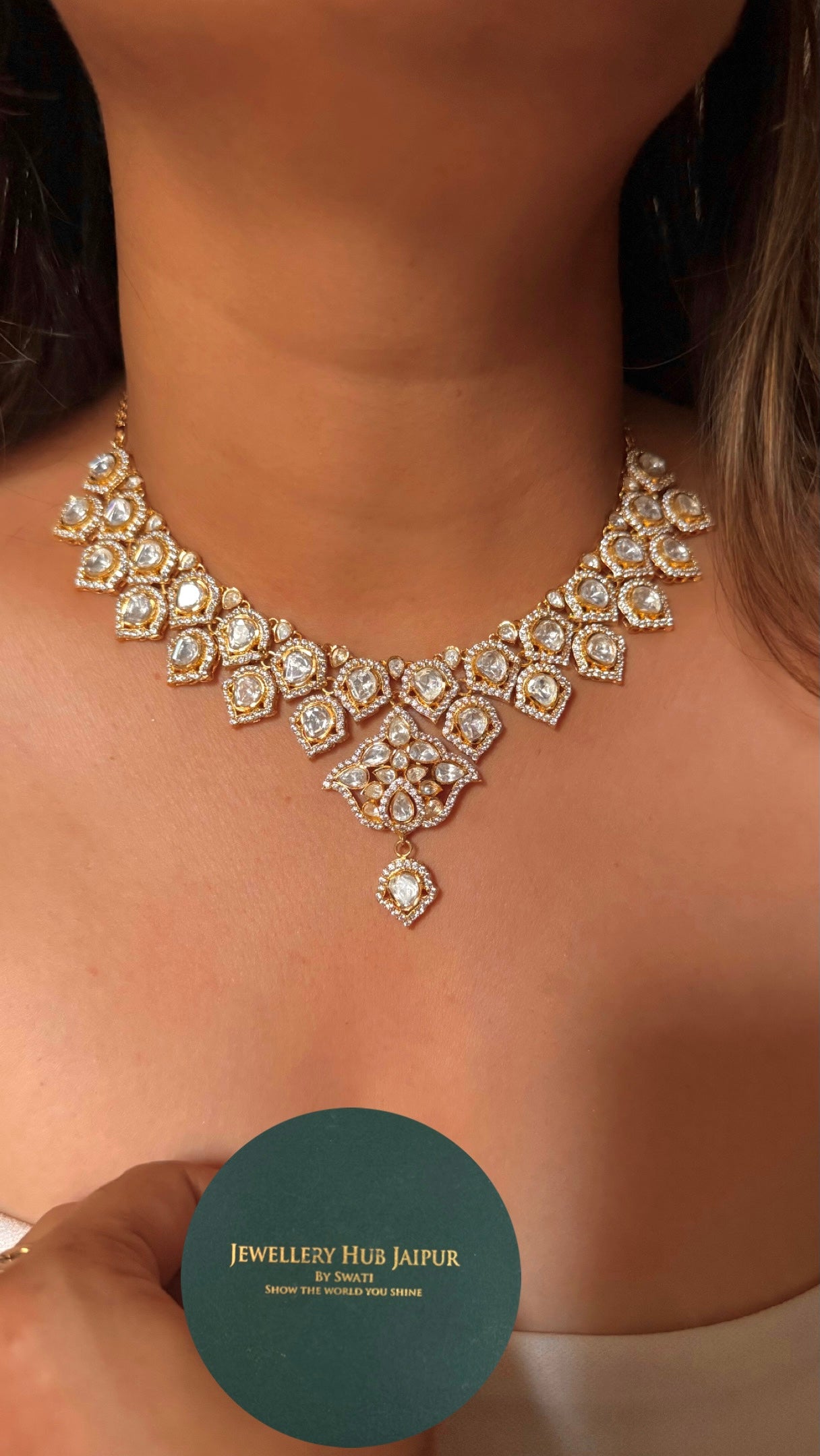 Real moissanite polki Necklace
