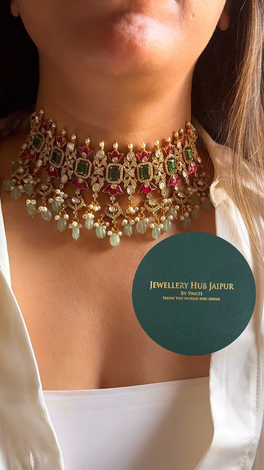 Mint & rani pink moissanite mint drop choker