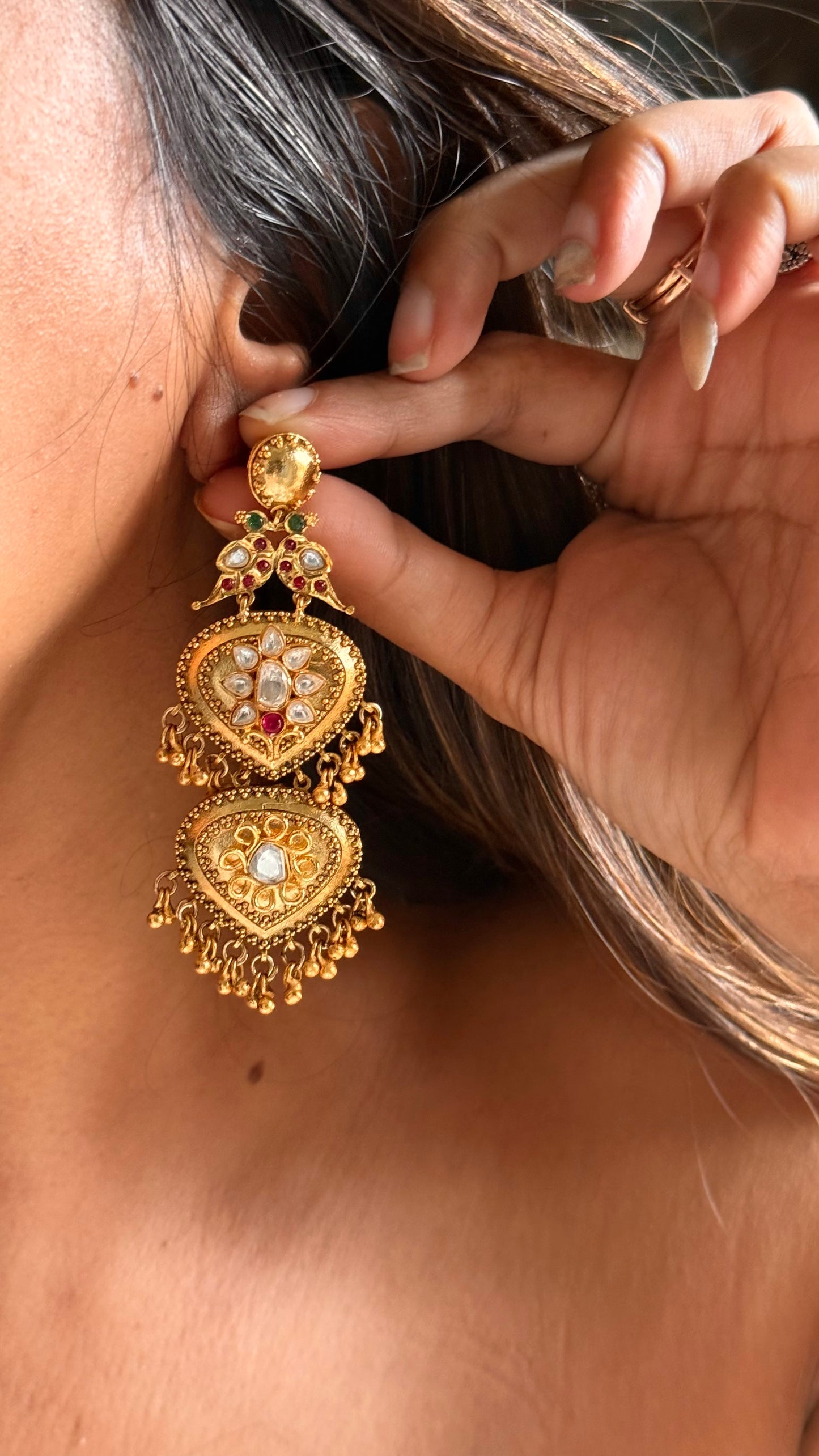 Real moissanite peacock inspired rajwada danglers