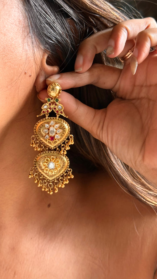 Real moissanite peacock inspired rajwada danglers