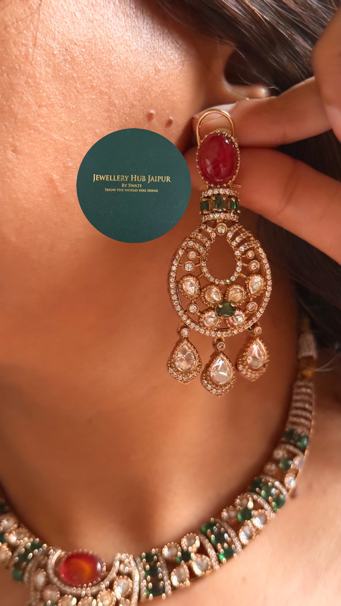 Ruby doublet & emerald moissanite collar set