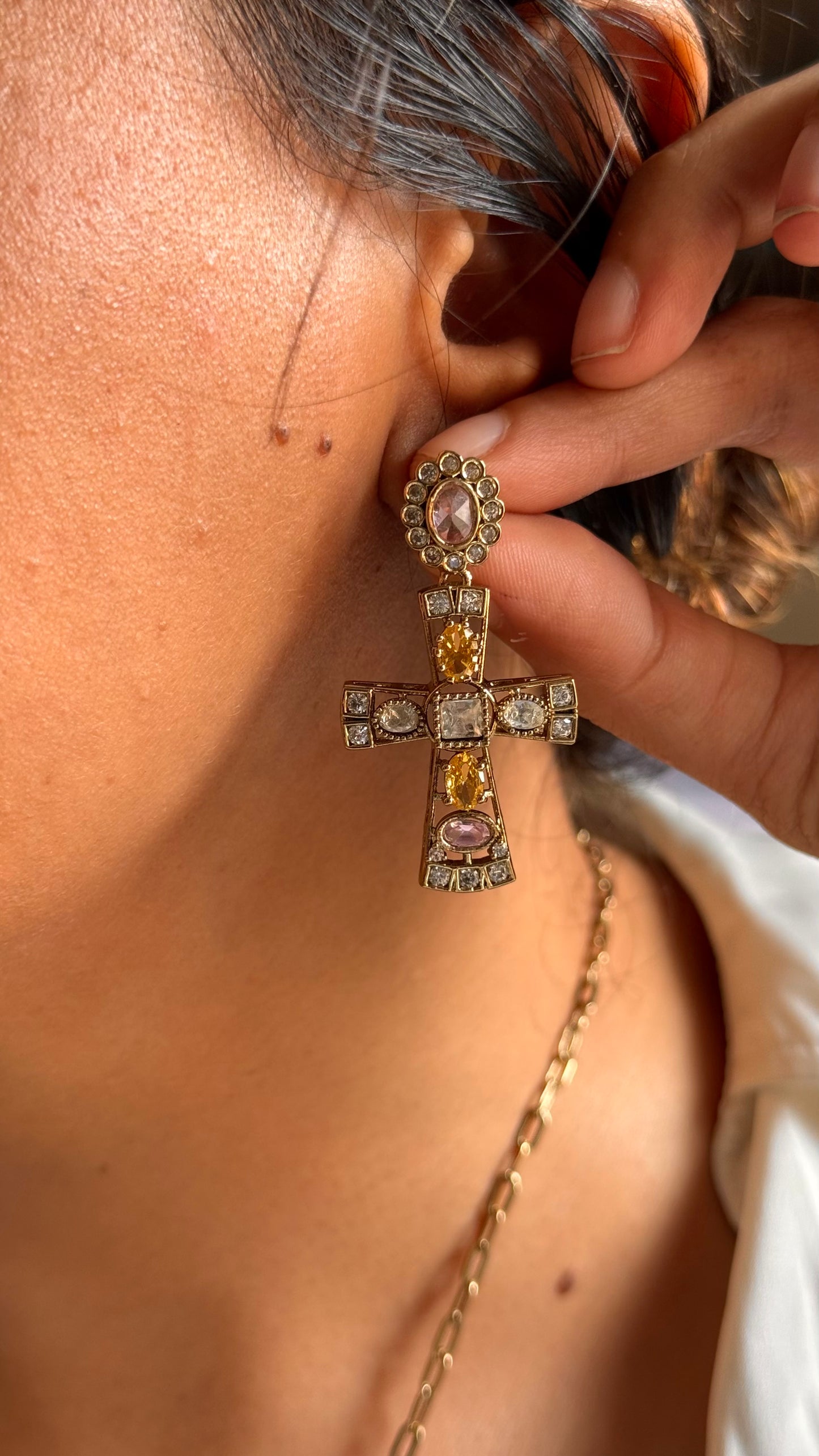 Sabyasachi inspired Rose Quartz & topaz Cross Set