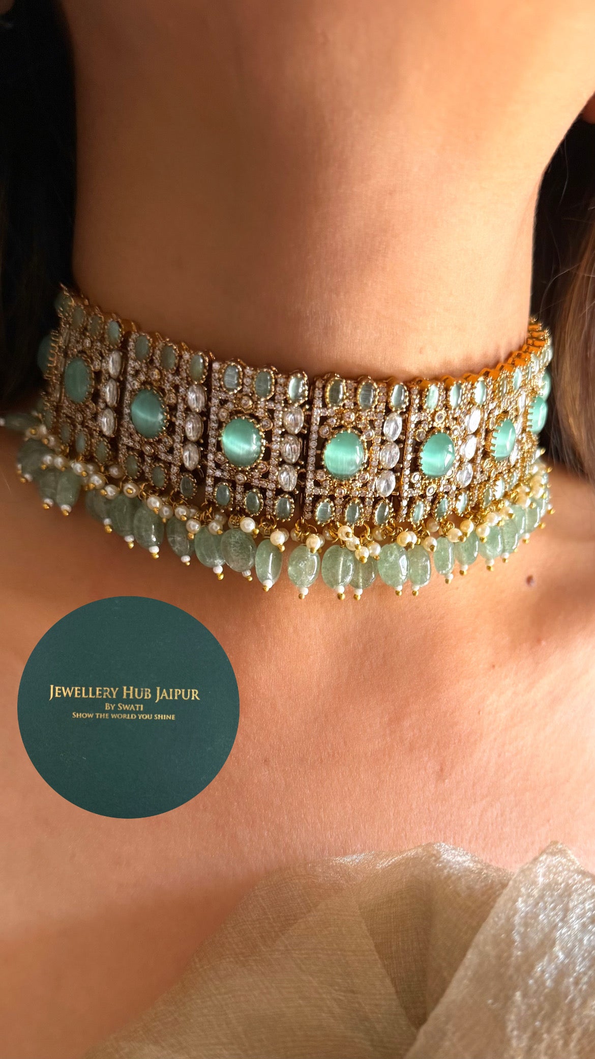 Karishma mint doublet Moissanite choker