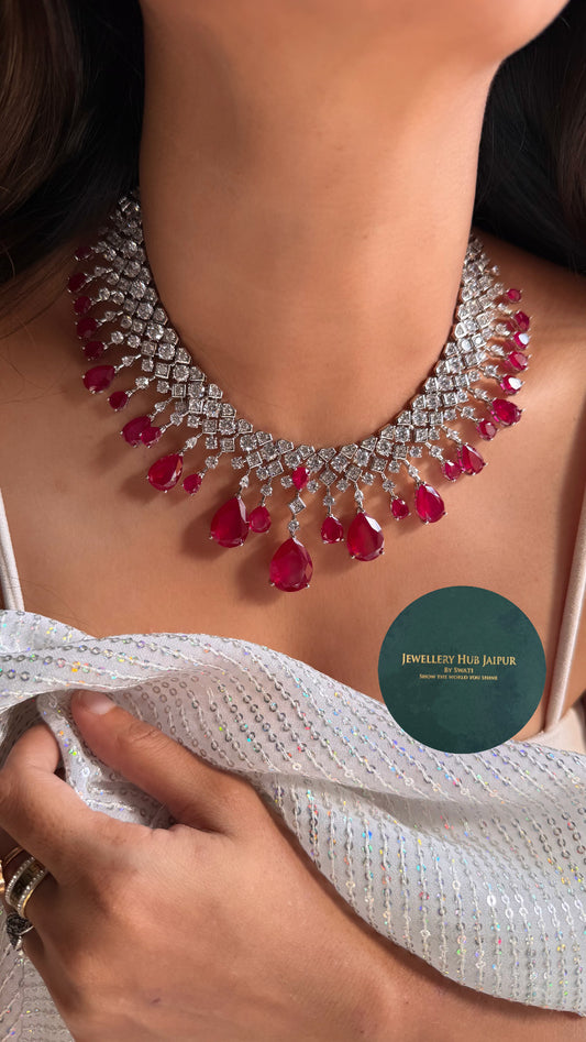Ruby CZ diamond statement necklace