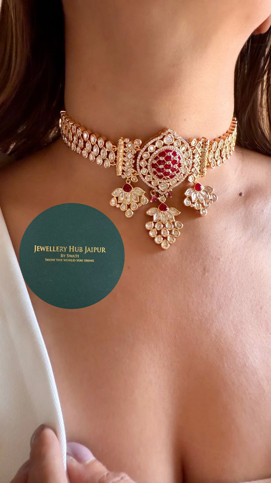 Ruby moissanite polki choker set