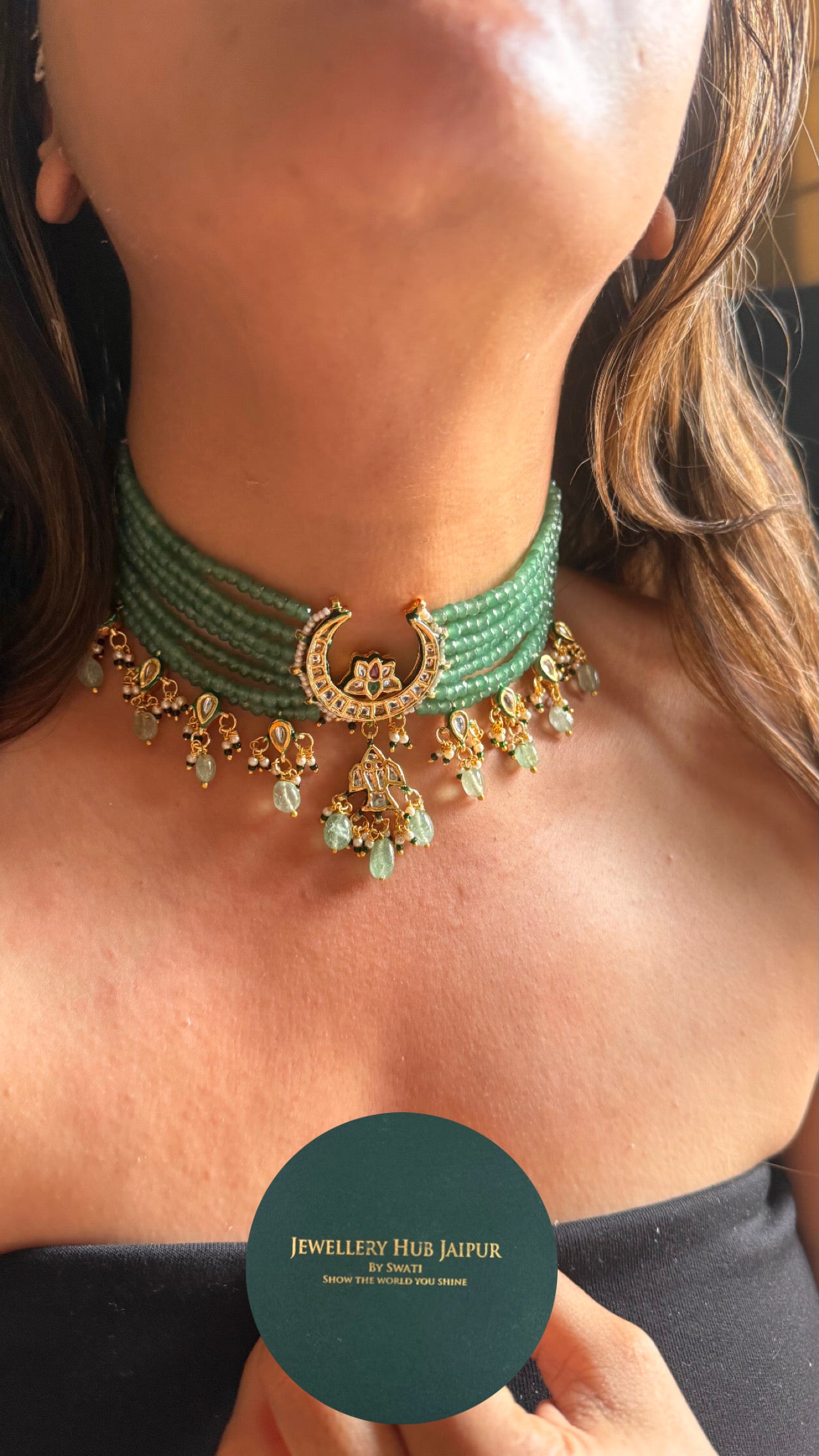 Half moon Meenakari work mint drops choker Necklace