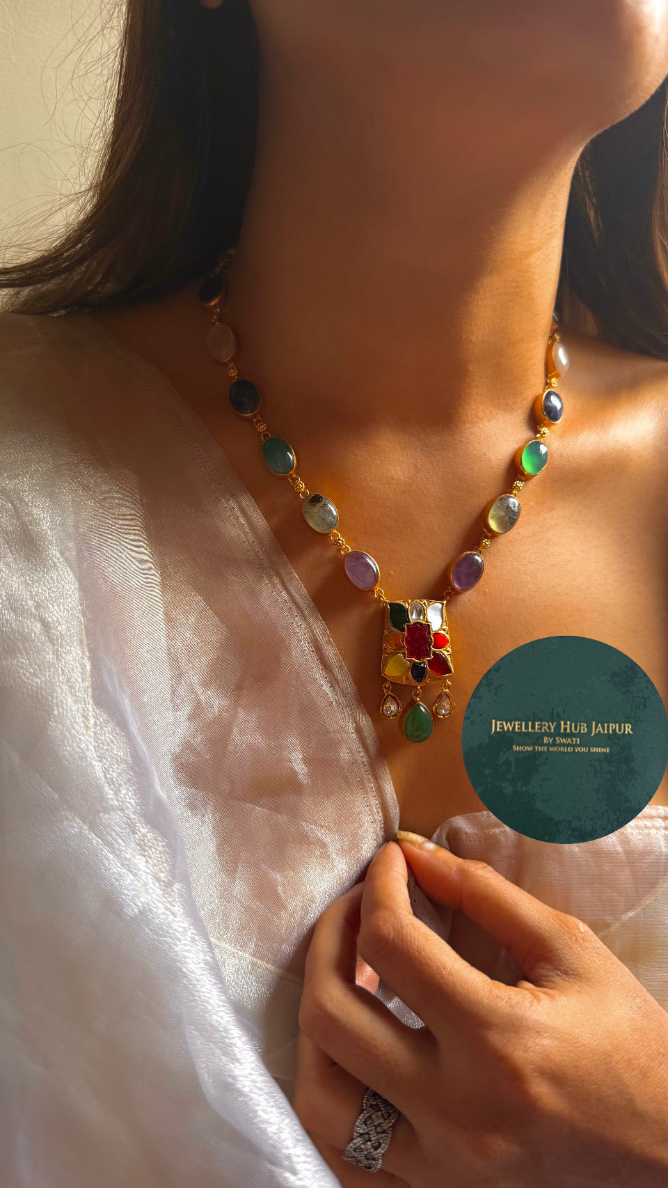 Amrapali inspired Navratna real gems necklace