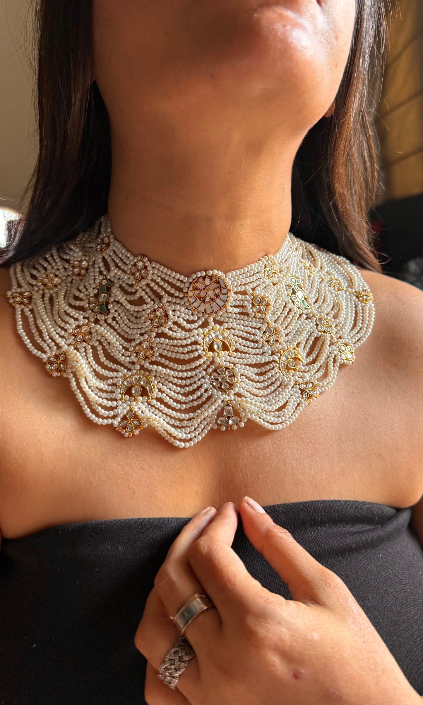 Pearl Mahrani necklace with firoza bird motif