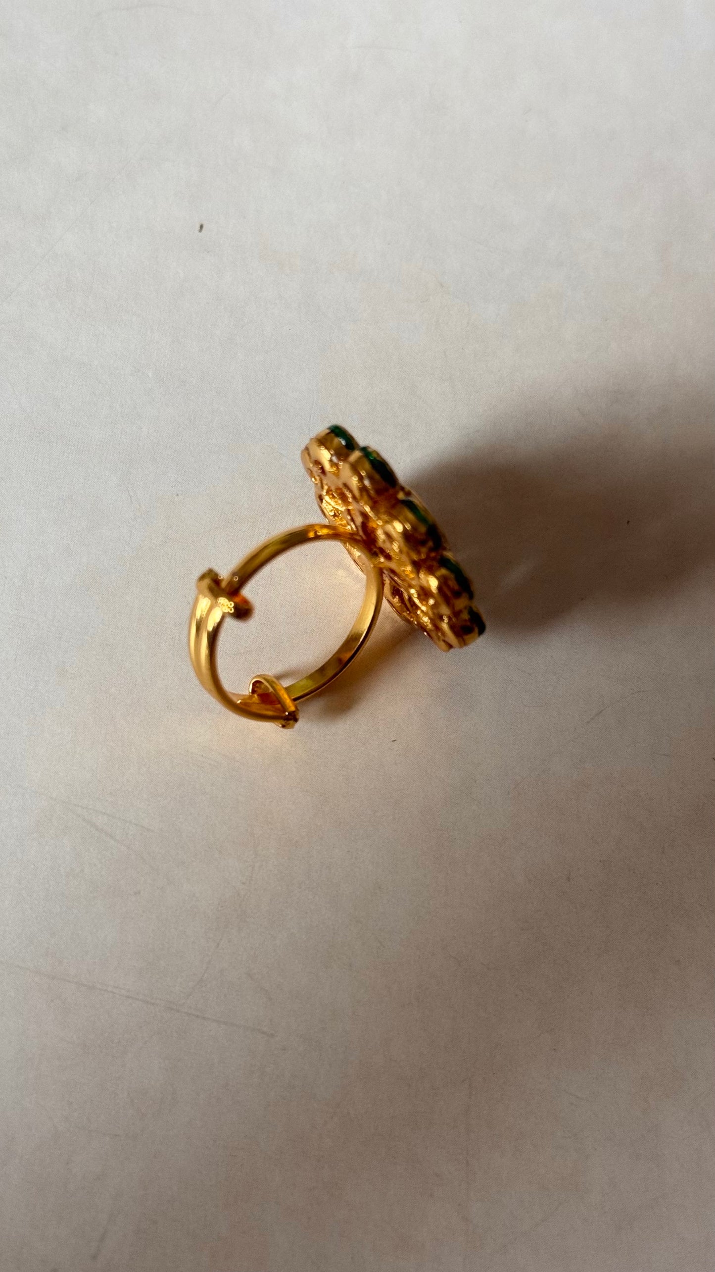 Moissanite polki floral emerald meenakari adjustable ring