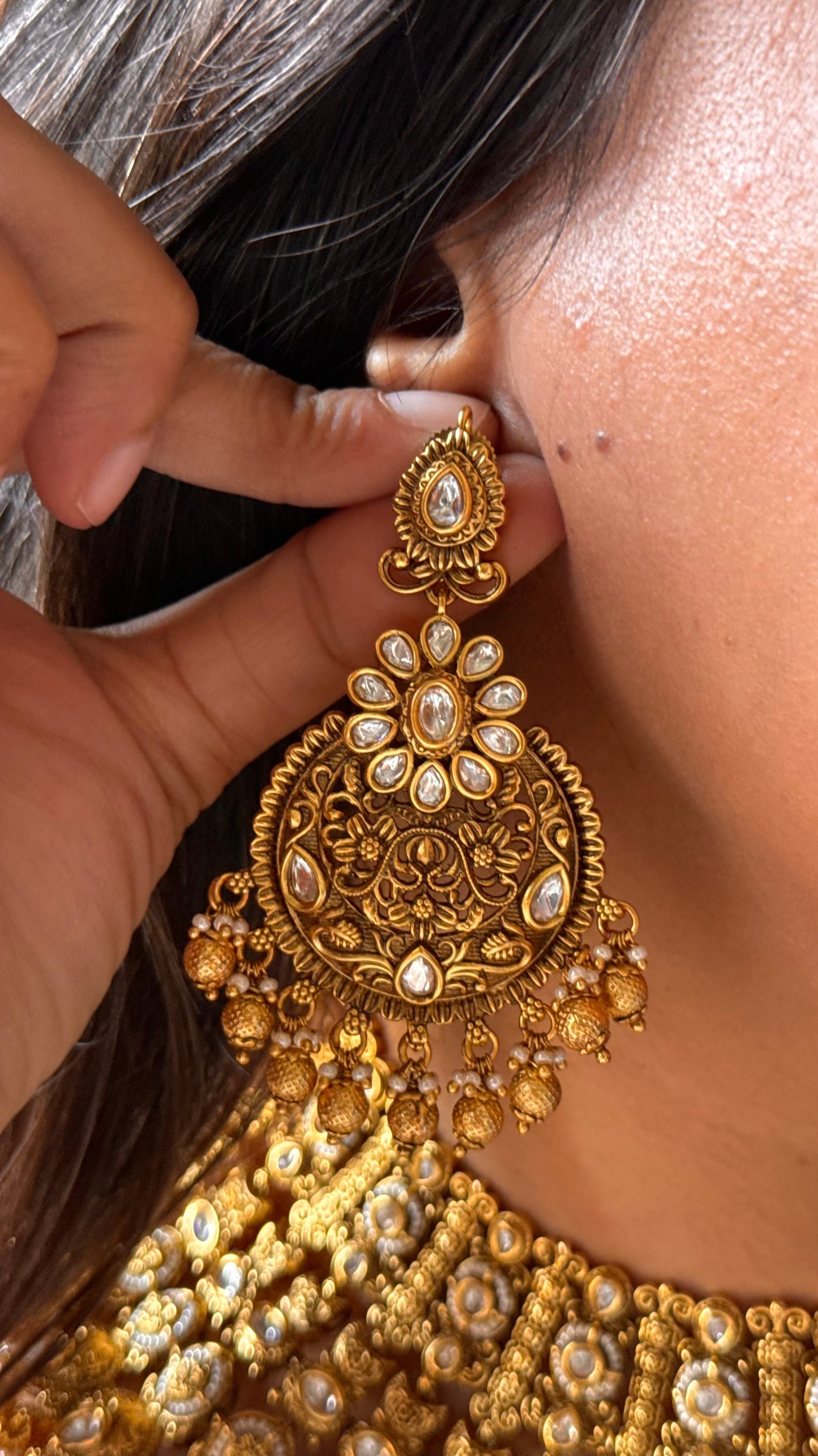 Peacock inspired with gold drops bridal Necklace