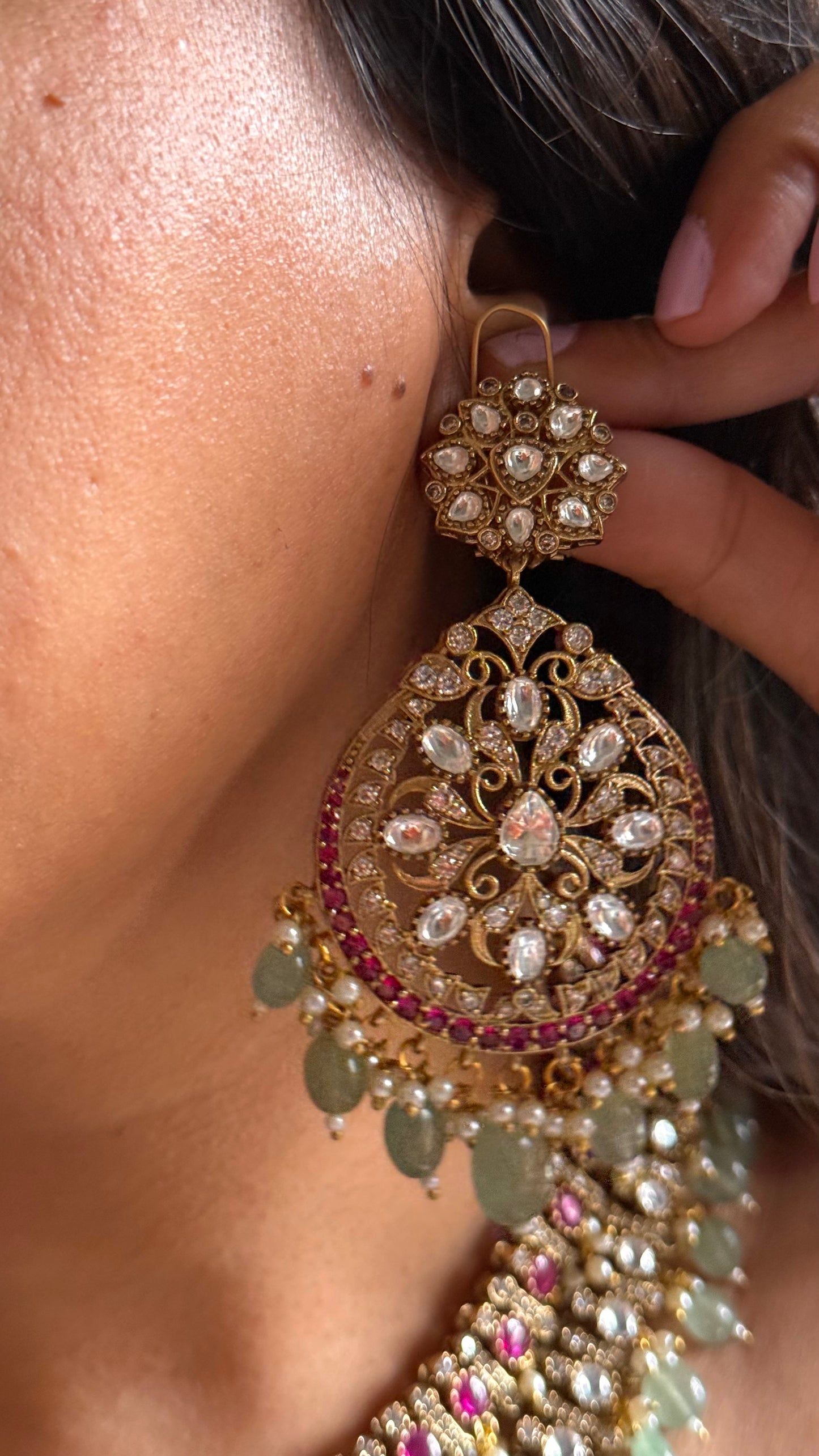 Rani pink with mint drops dual line necklace