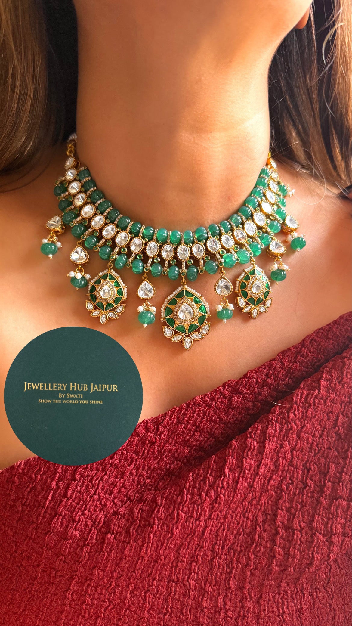 Emerald doublet moissanite & emerald katdana set