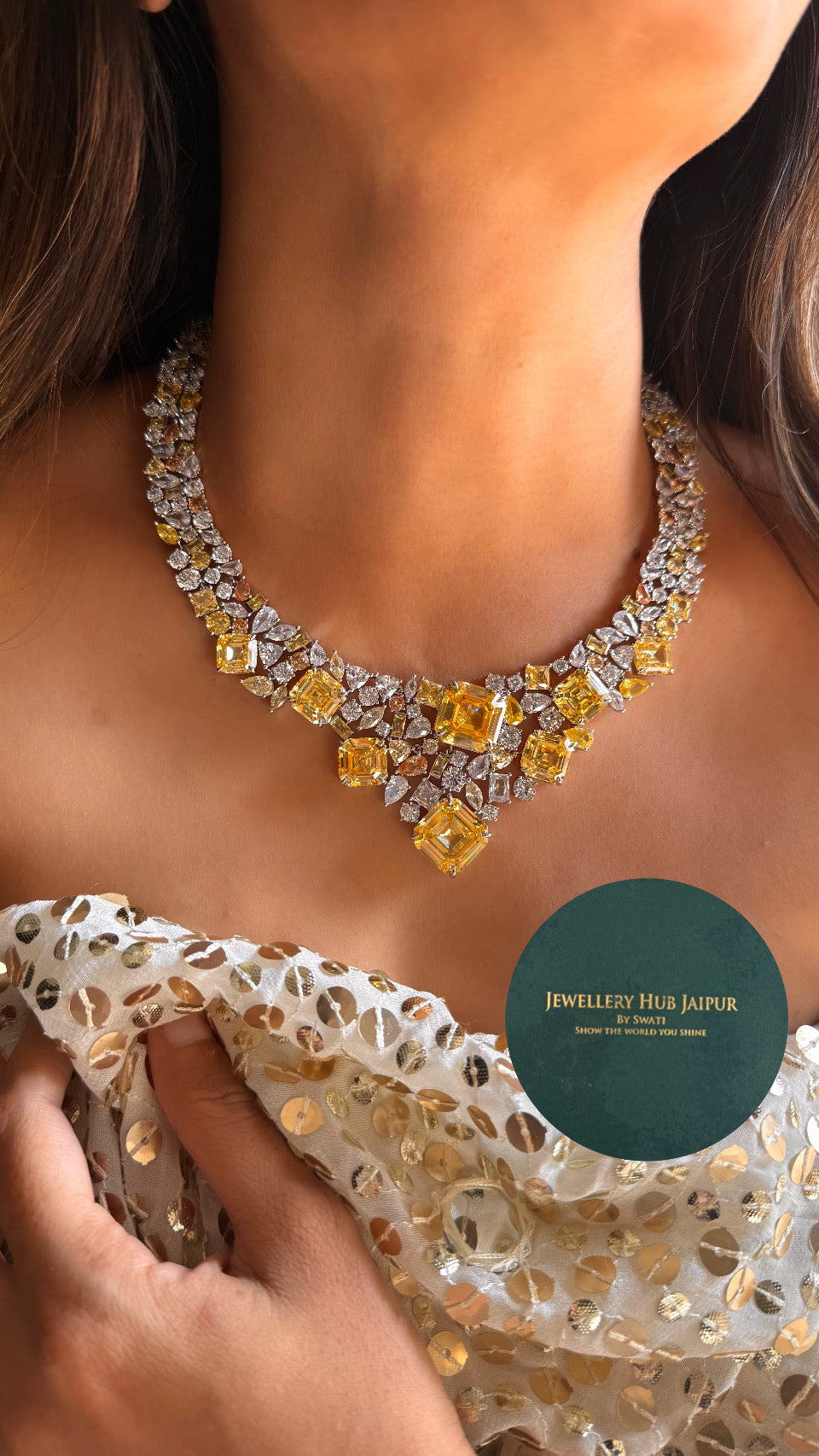 Topaz cz diamond statement necklace