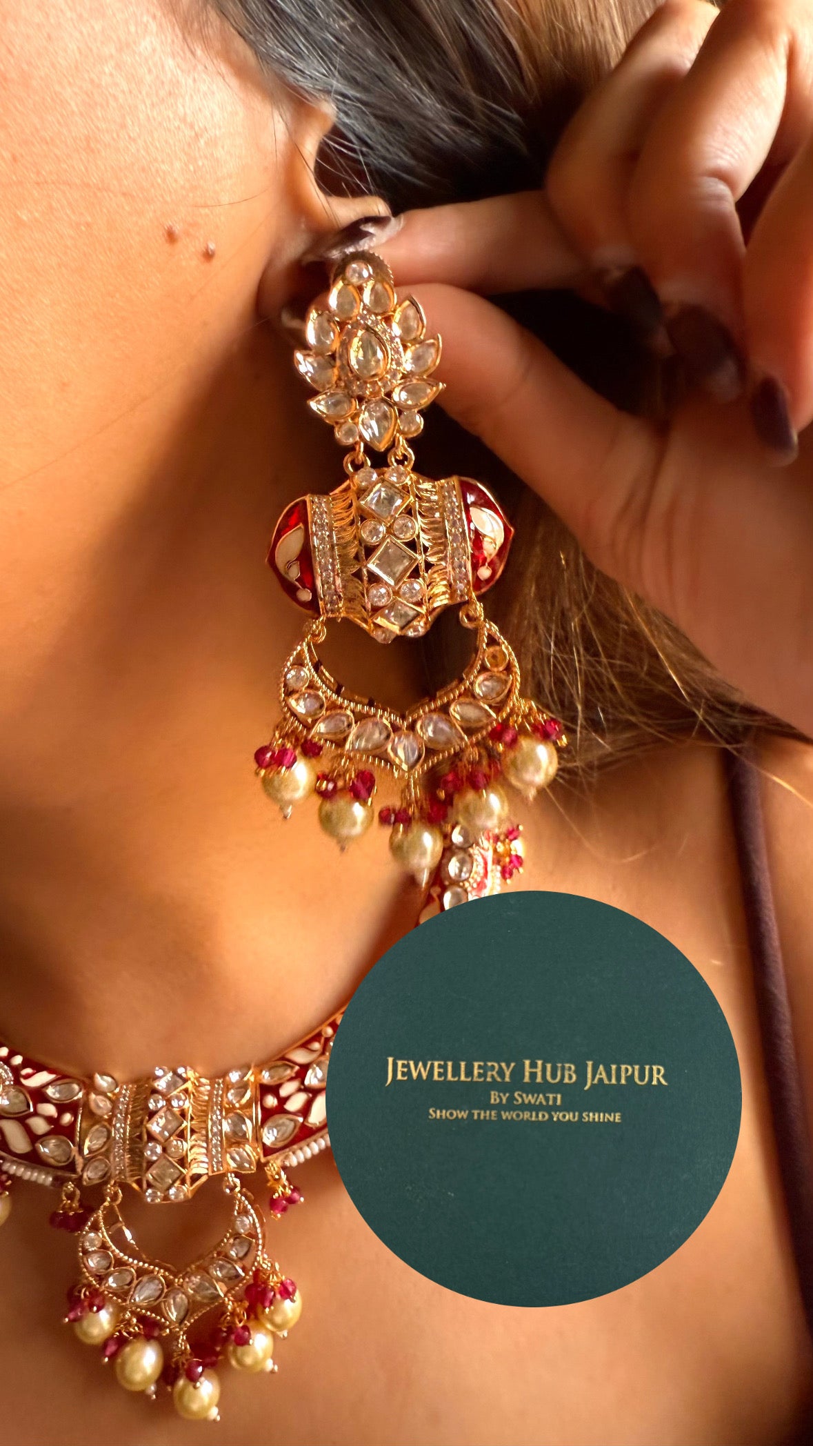 Ruby meenakari moissanite with pearl drop Hasli