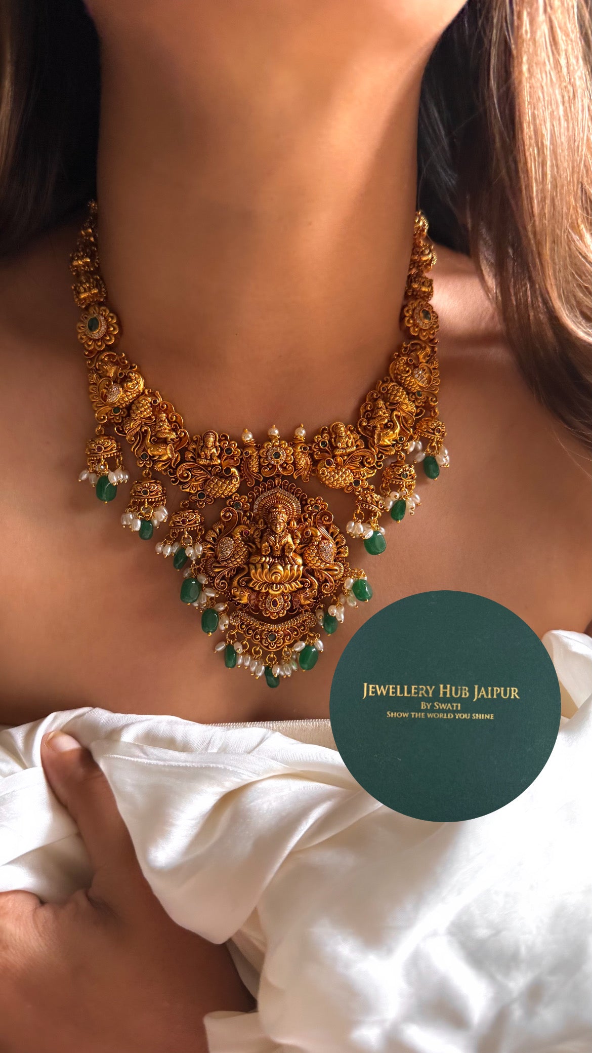 Goddess laxmi rani pink peacock design temple collar set