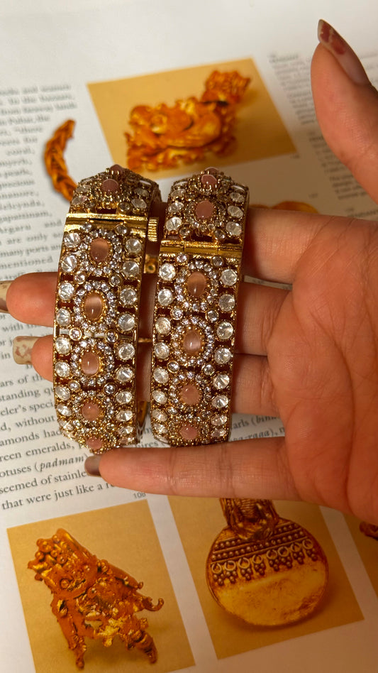 Peach doublets with cz diamond openable Bangles