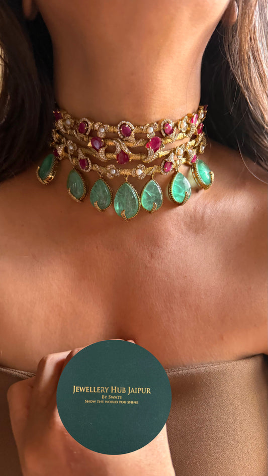 Rani pink & mint cocktail statement choker