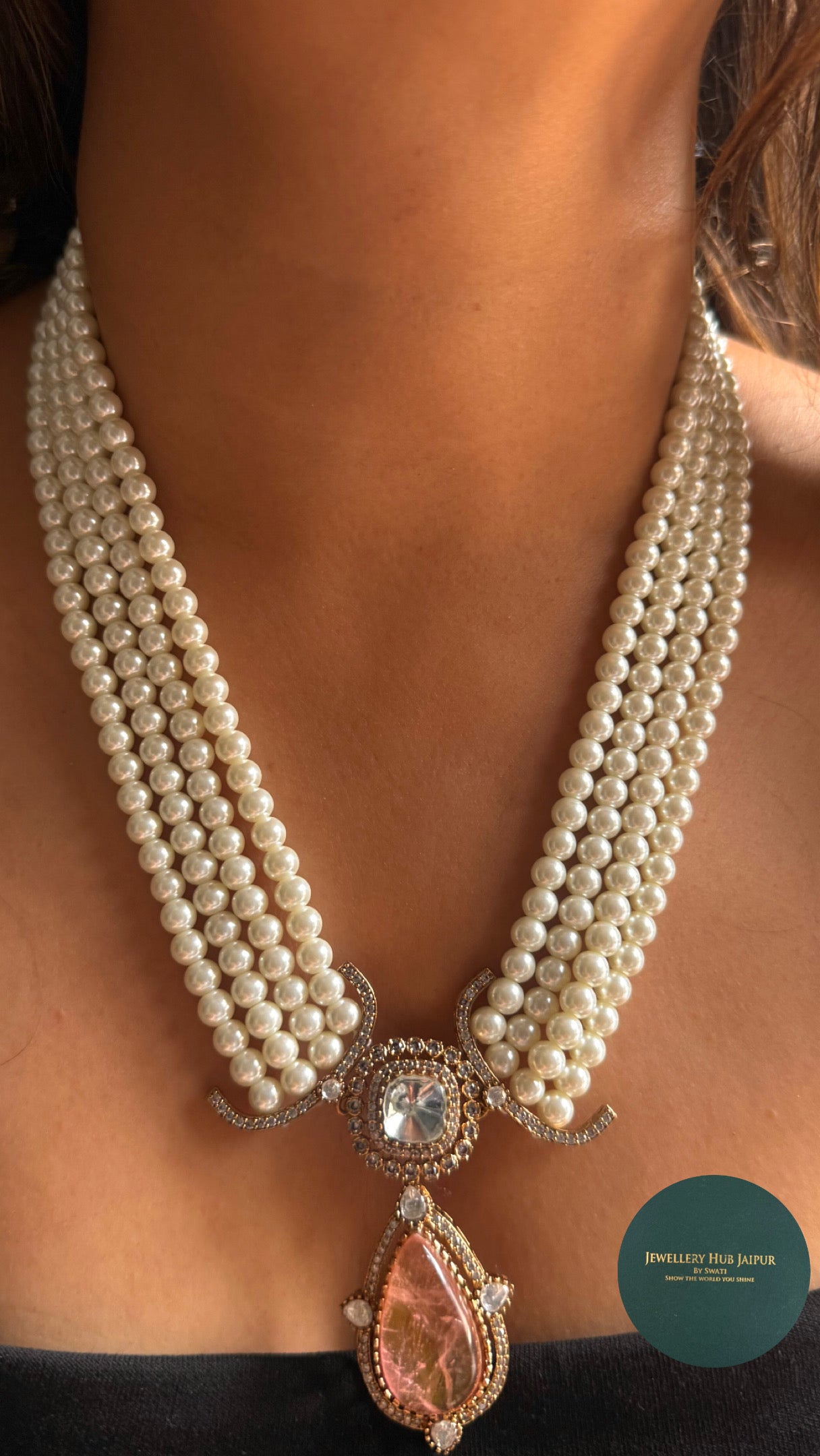 Rose quartz doublets with pearl detailing Necklace