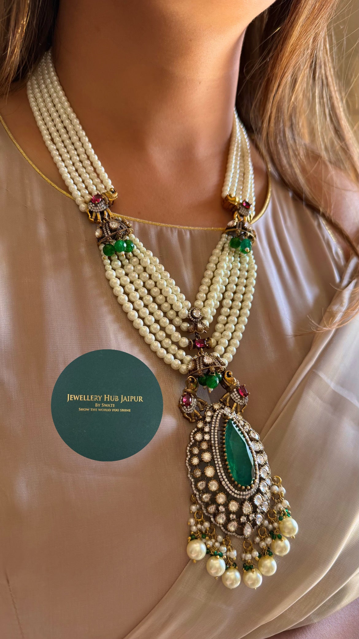 Ekisha Gajanand emerald & Ruby  moissanite rani haar