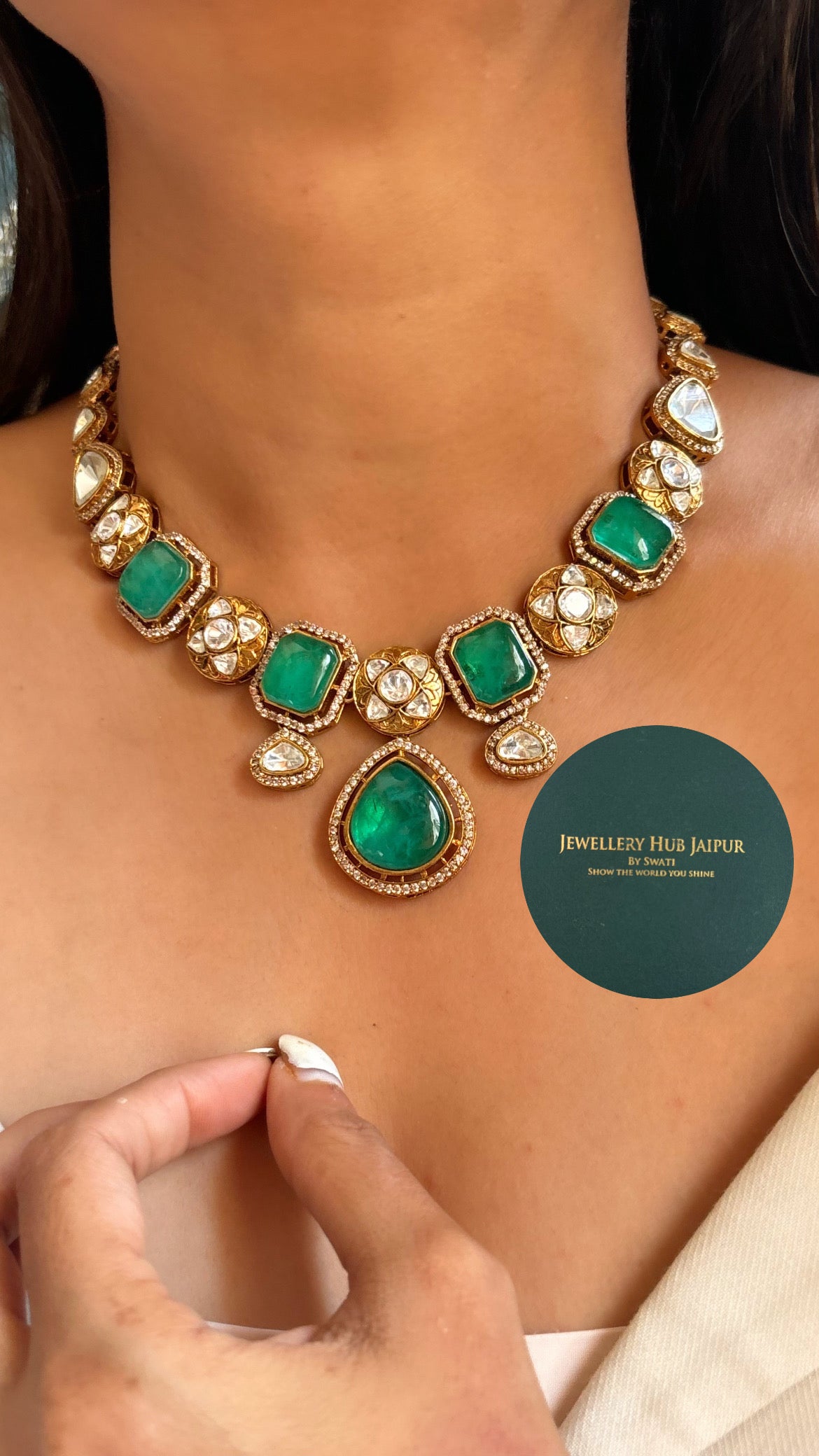 Emerald mint victorian gold collar necklace set