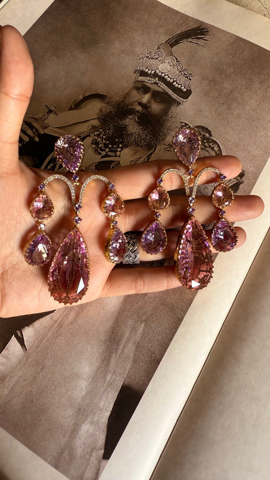 Sabhyasachi inspired light tanzanite & rose quartz danglers