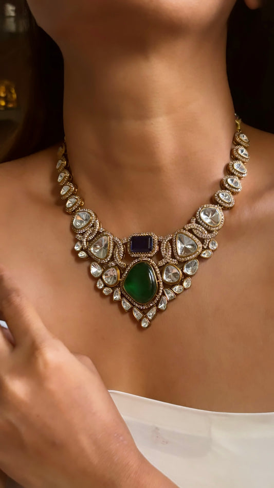 Moissanite sapphire & Emerald collar necklace