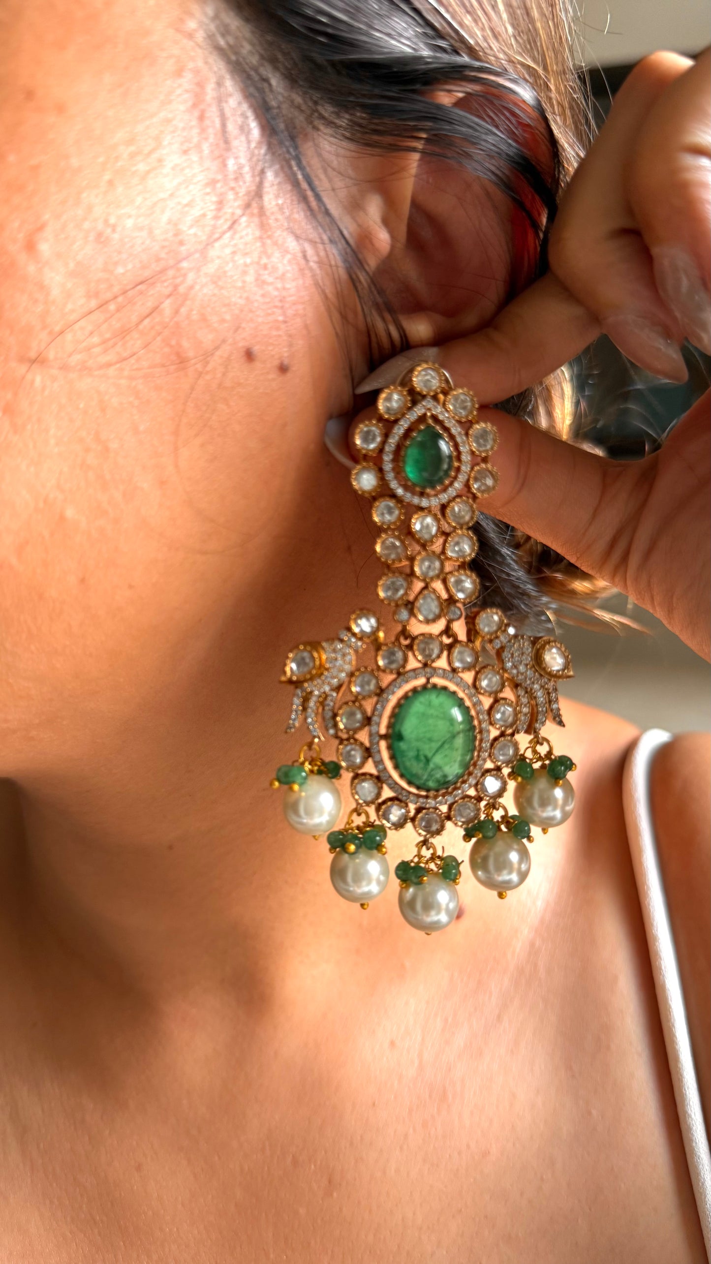 Leela Emerald doublet moissanite floral layered long maharani set