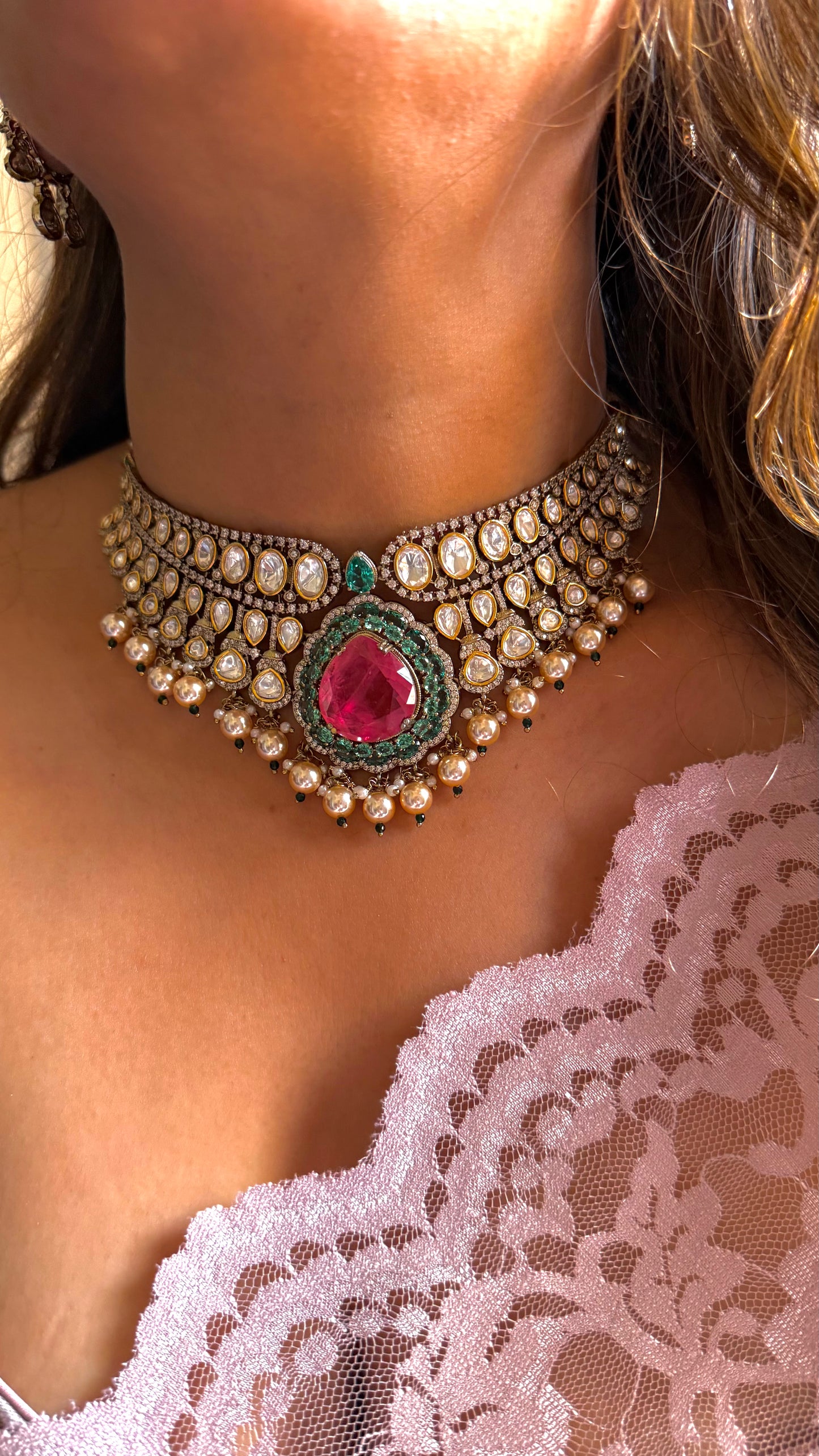 Mauve & Mint Vintage Polki Choker