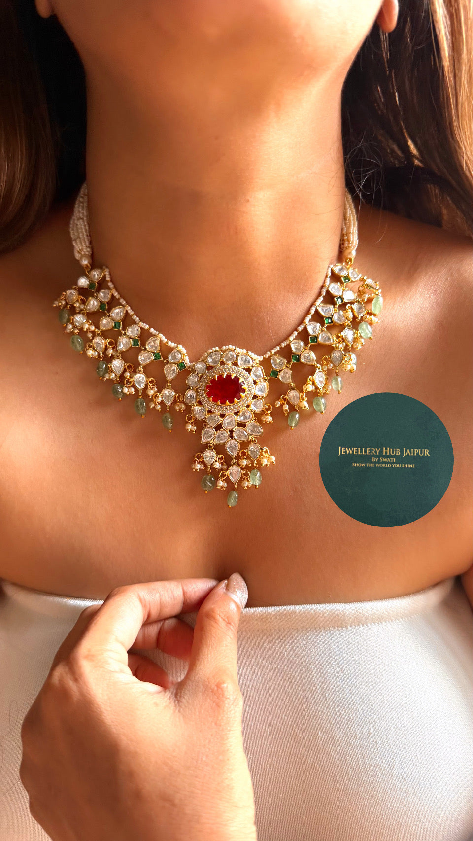 Real Moissanite Ruby doublet & emerald moissanite collar set