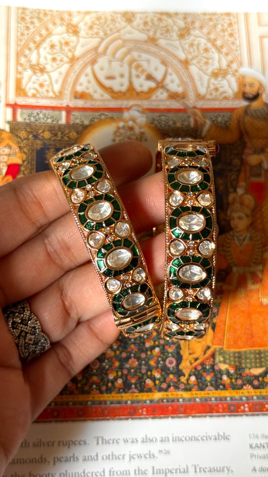 Emerald meenakari moissanite openable bangle