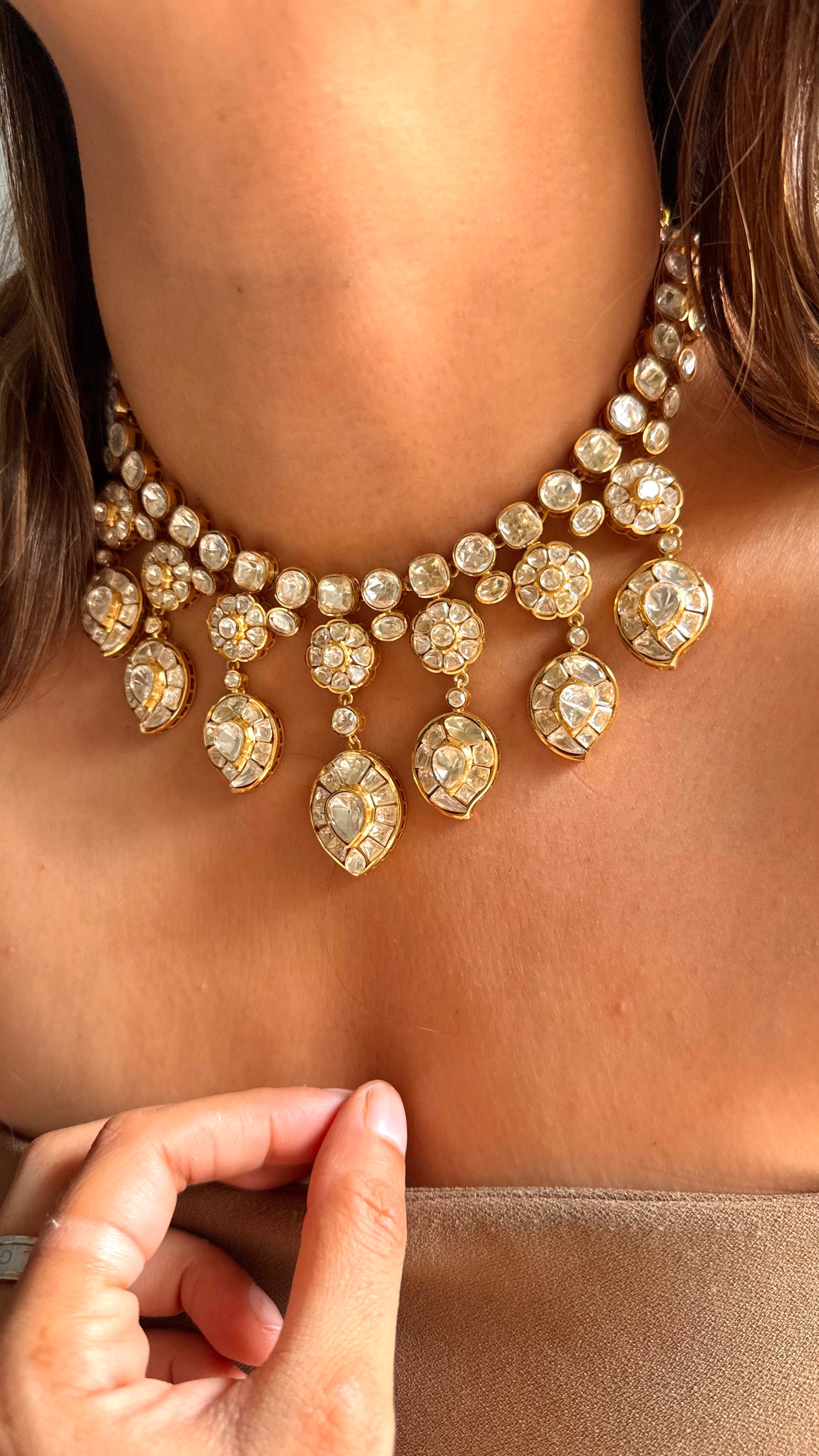 Madhubani floral peeli polki statement necklace