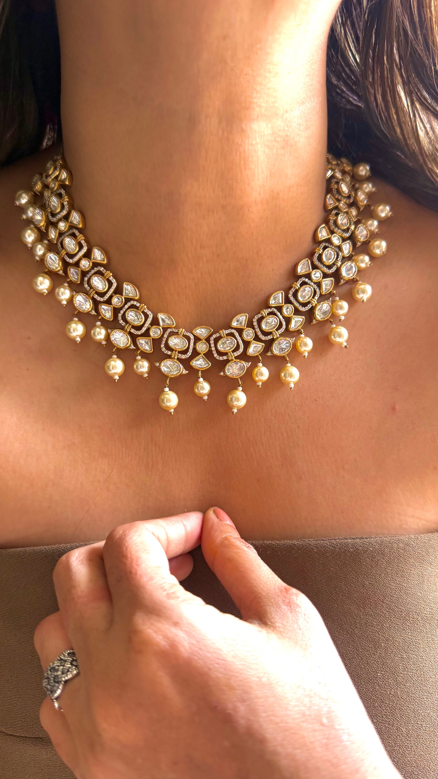 Peal gold polki Necklace