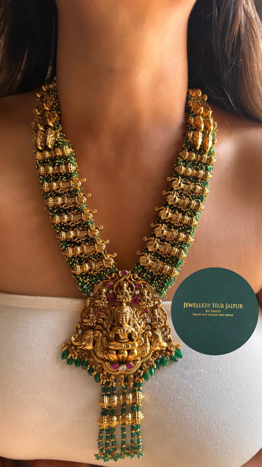 Goddess laxmi rani pink & designed temple long set