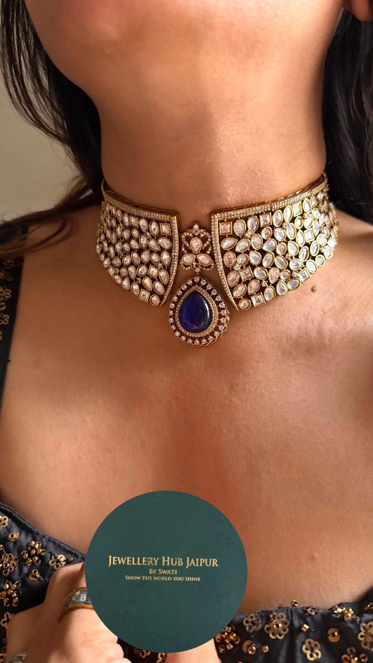 Sapphire moissanite polki Victorian choker