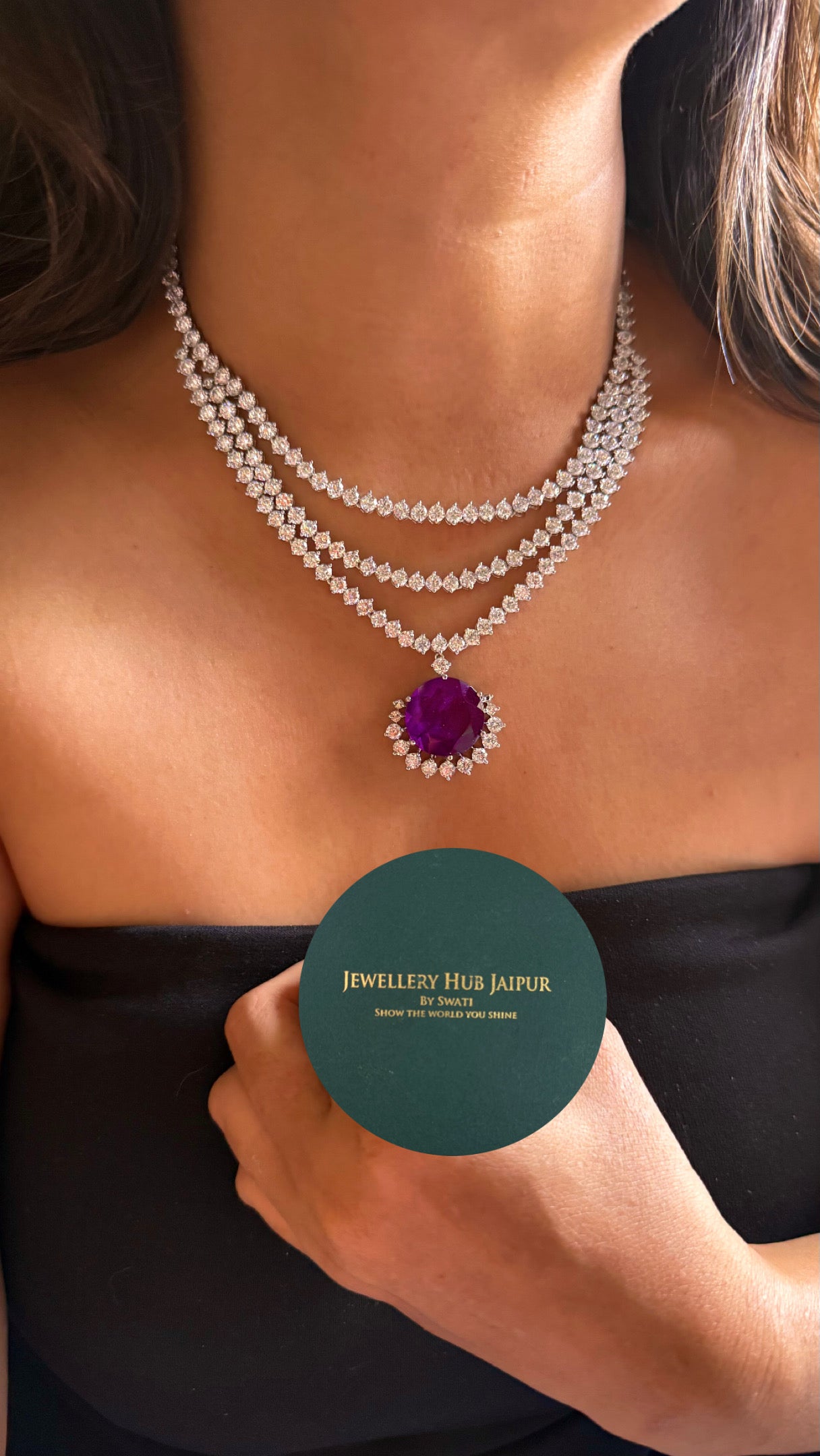 Sapphire doublet triple layer cz diamond minimalist necklace
