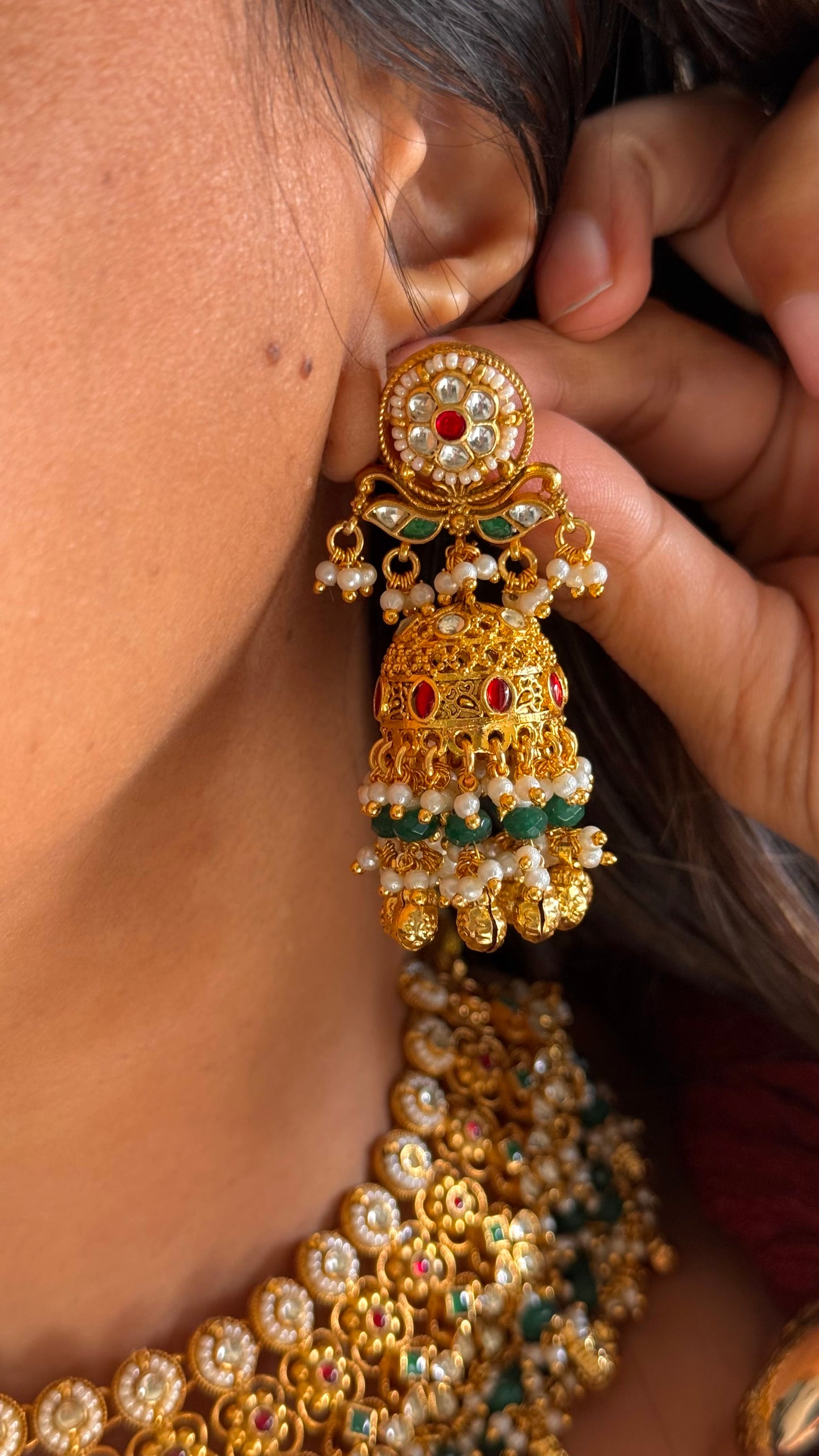 Rani pink & emerald heritage rajwada necklace