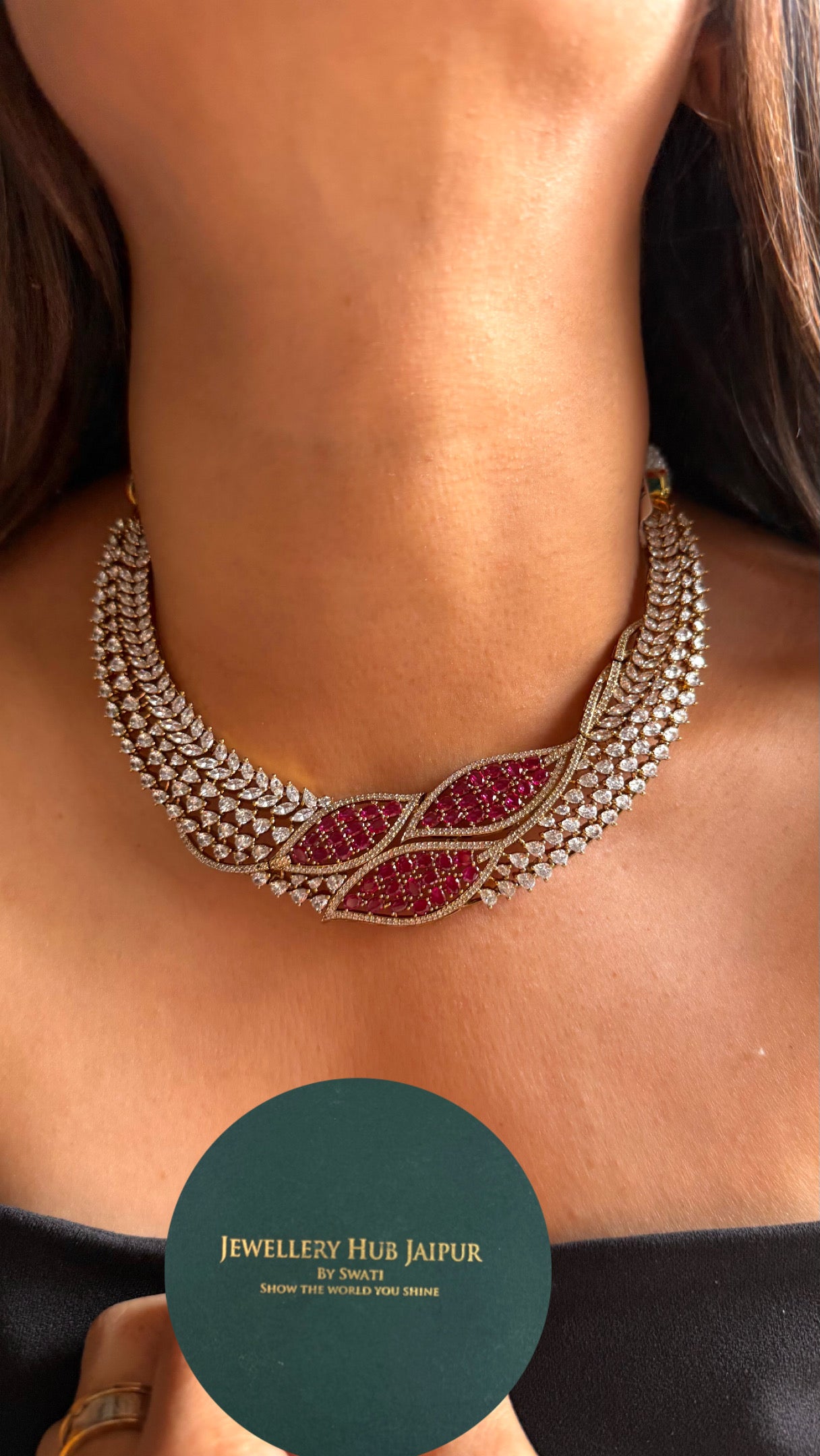 Rani pink with cz diamond collar Necklace