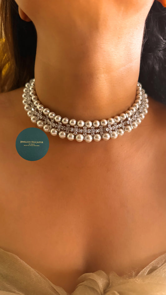 Pearl & diamond cocktail choker set