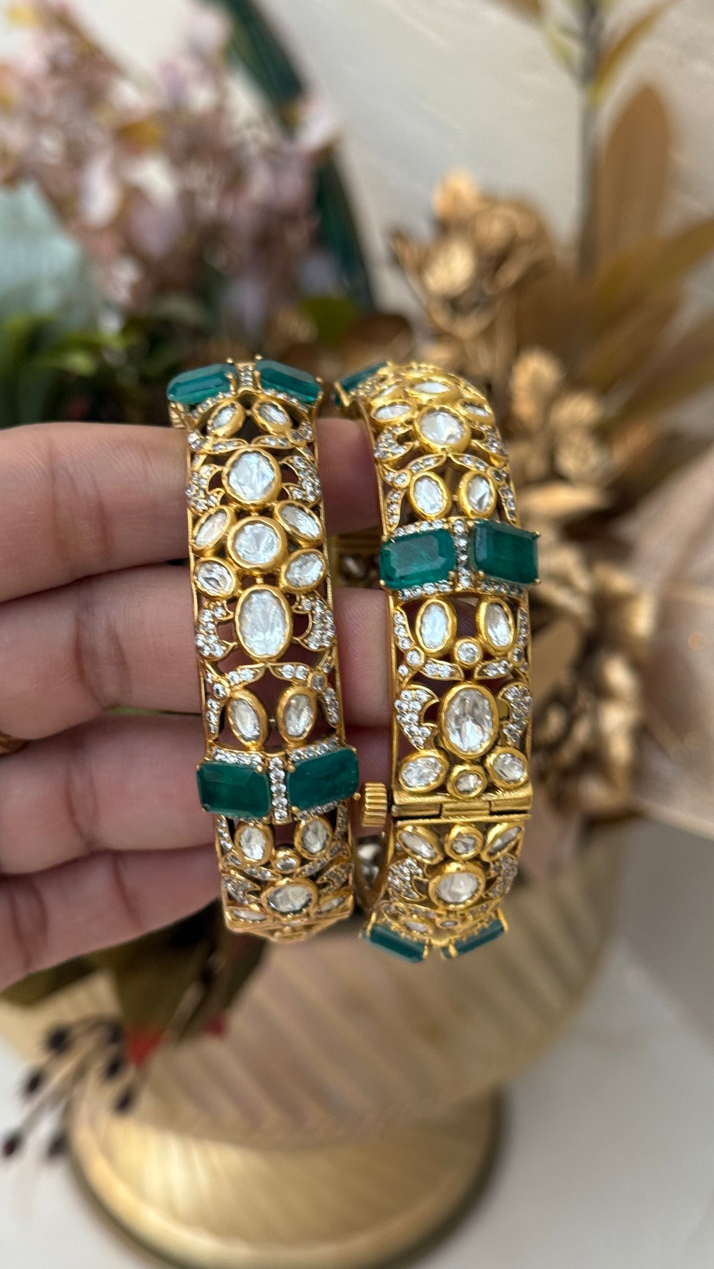 Emerald moissanite polki Bangles